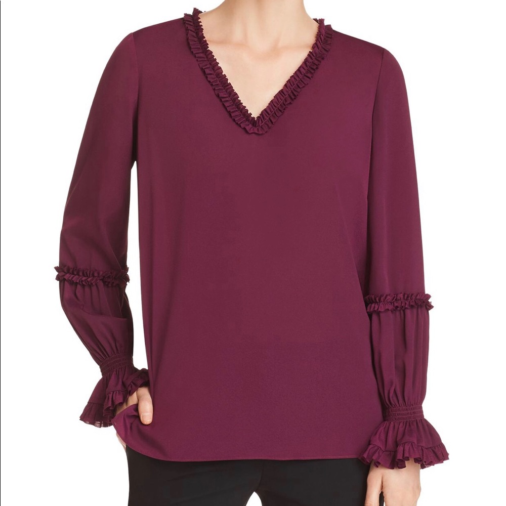 Le Gali Shana Ruffled Poet Top in Plum. Medium NWT